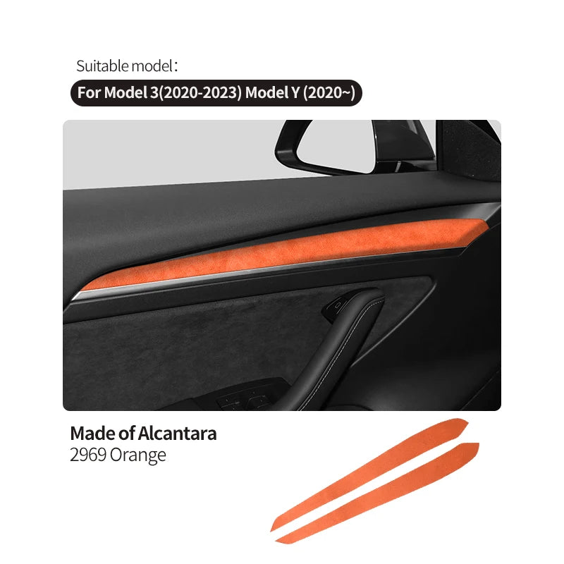 For Tesla Model 3 Y 2020-2023 Made of Alcantara Door Handle Panel Trim Cover Door Sticker Styling Decoration Interior Accessory