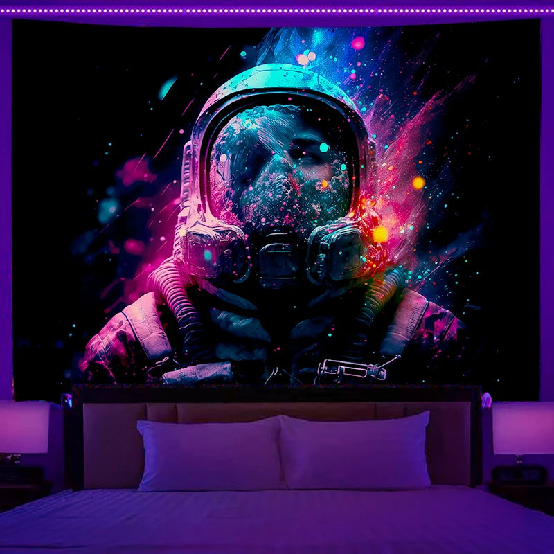 Fluorescent Wall Hanging Astronaut Tapestry Bedroom Room Art Decoration Background Fabric Hippie Party Decoration