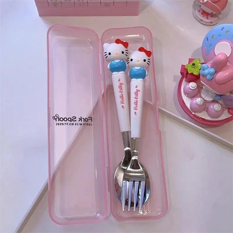 Cartoon Cutlert Set Kuromi Hello Kitty Melody Spoon Fork Stainless Steel Cute Kid Tableware Kitchen Supplies Boy's Girl's Gift