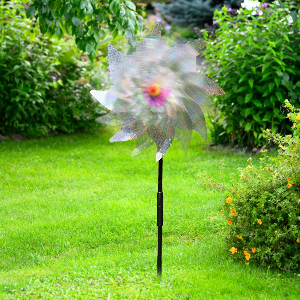 Silver Anti Bird Laser Windmill Bird Repeller Windmill Pinwheels Reflective Bird Scare Deterrent Driving Windmill Garden Decor