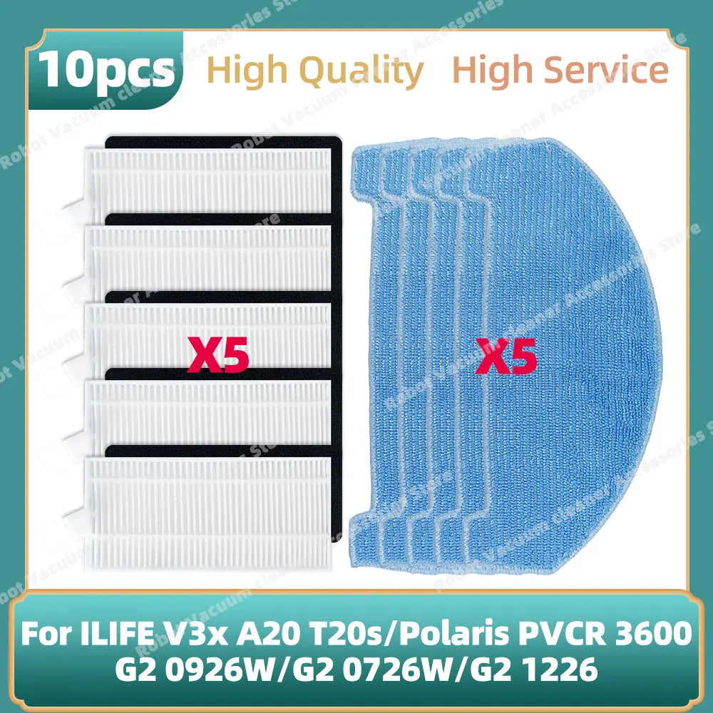 Compatible For ILIFE V3x, A20, T20s / Polaris PVCR 3600 / G2 0926W / G2 0726W / G2 1226 Side Brush Hepa Filter Mop Cloth Parts