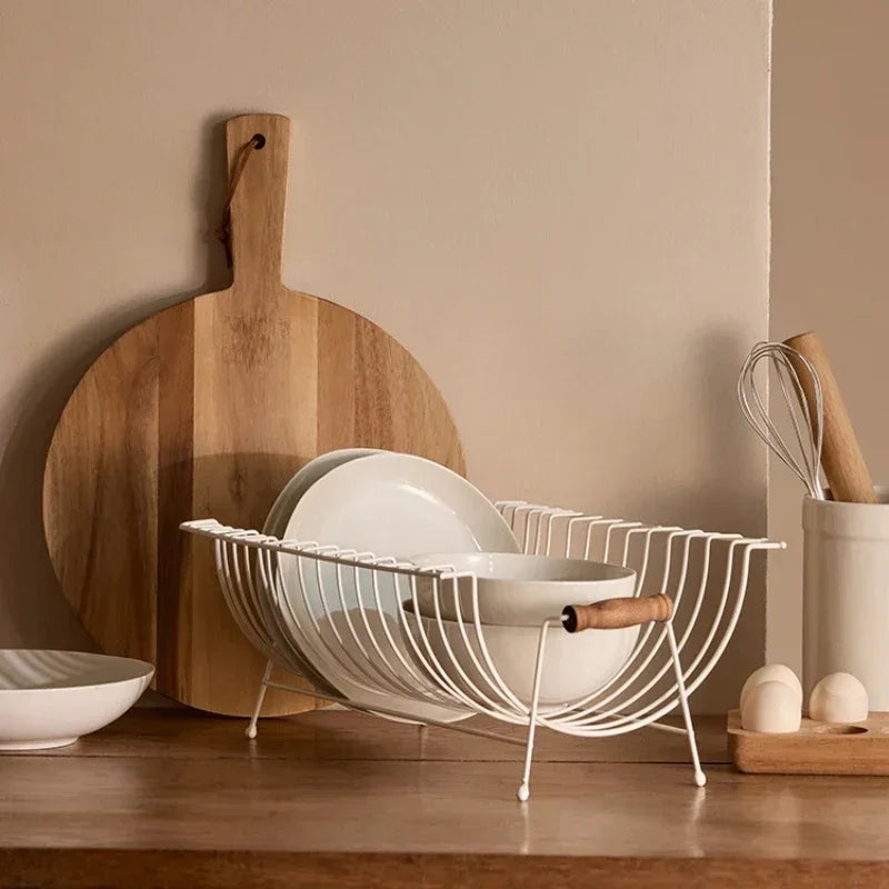 Japanese Wrought Iron Kitchen Bowl and Plate Organizer, Durable Metal Tableware Drain Rack, Storage for Home