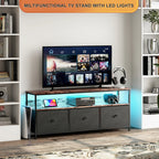 Anajqaqia TV Cabinet, LED Colour Changing TV Cabinet with 3 Drawers, TV Table, with Open Storage Space for Living Room, Bedroom