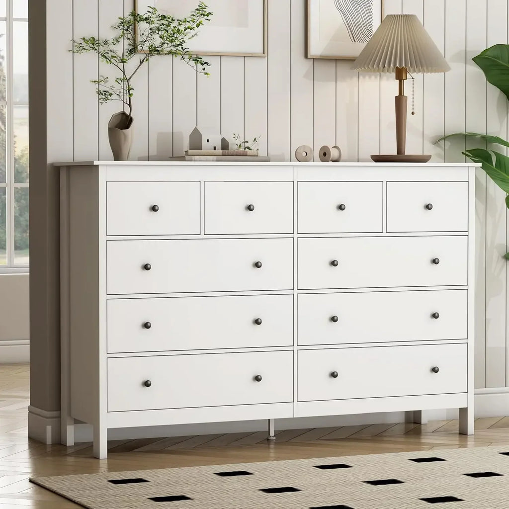 10 Drawer Dresser, 55" Modern White Dressers and Chests of Drawers