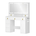 Hzuaneri Dressing Table with Mirror, LED Lighting, Power Strip and Hair Dryer Holder, 3 Colours, Brightness Control, 8 Drawers