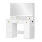 Hzuaneri Dressing Table with Mirror, LED Lighting, Power Strip and Hair Dryer Holder, 3 Colours, Brightness Control, 8 Drawers