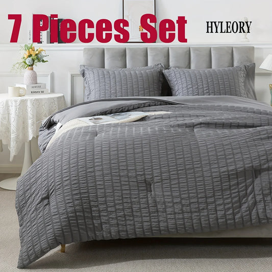 Bubble yarn material 300gsm comforter 7 piece set contains 1 comforter 4 pillowcases 1 sheet 1 sham