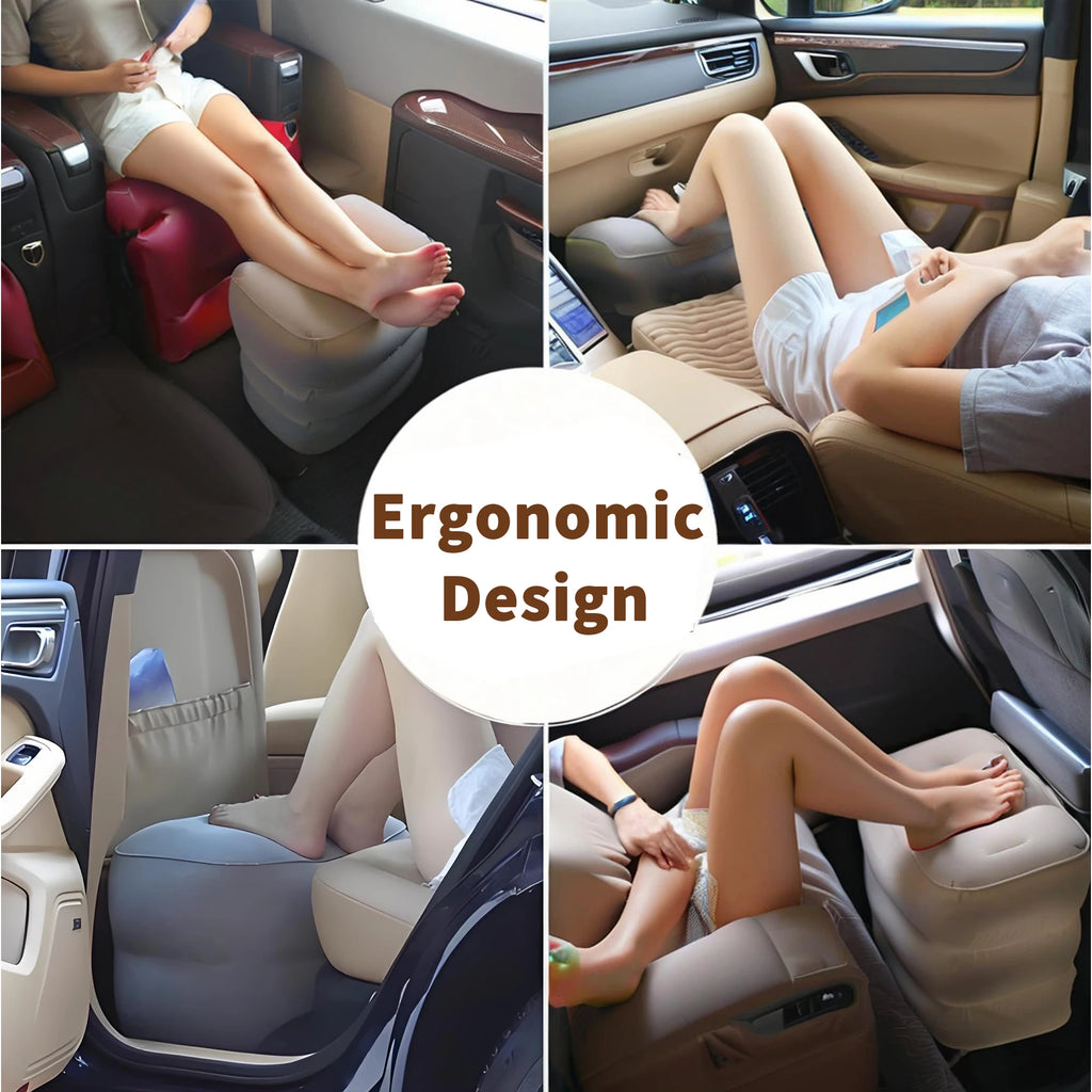 Inflatable Sleeping Foot Rest Pillow for Air Travel, PVC Adjustable 3-Layer Flight Footstool Cushion for Car Office