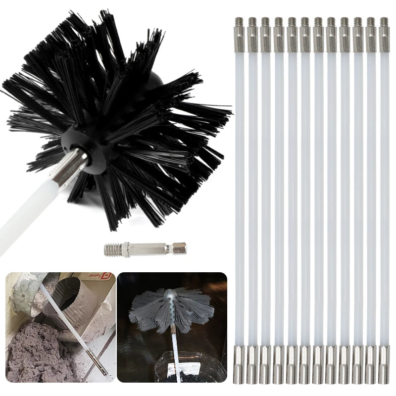 150mm Brush Head Chimney Brush 570mm Long Handle Flexible Rod For Chimney Dryer Pipe Fireplace Inner Wall And Roof Cleaning Tool