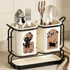 Cute Cat Kitchen Storage Basket Durable Standing Chopsticks Holder Organizer No-drill Tableware Drainer Kitchen