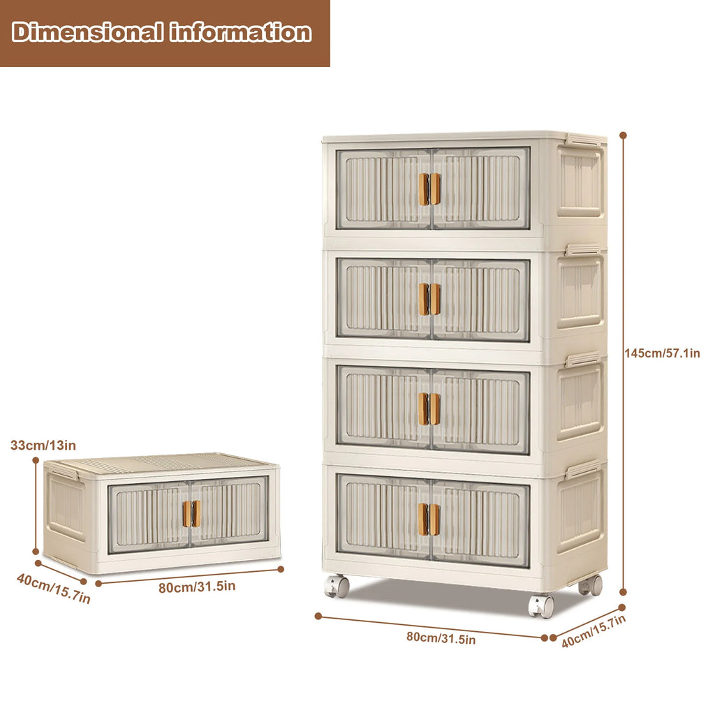 Plastic Folding Storage Cabinet, Multi-Shelf Organizer for Bedroom & Living Room, Compact Household Storage Cabinet