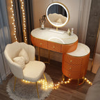 Nordic vanity chair white bedroom LED light Dresser storage cabinet makeup Dressing table light mirror stool bedroom furniture