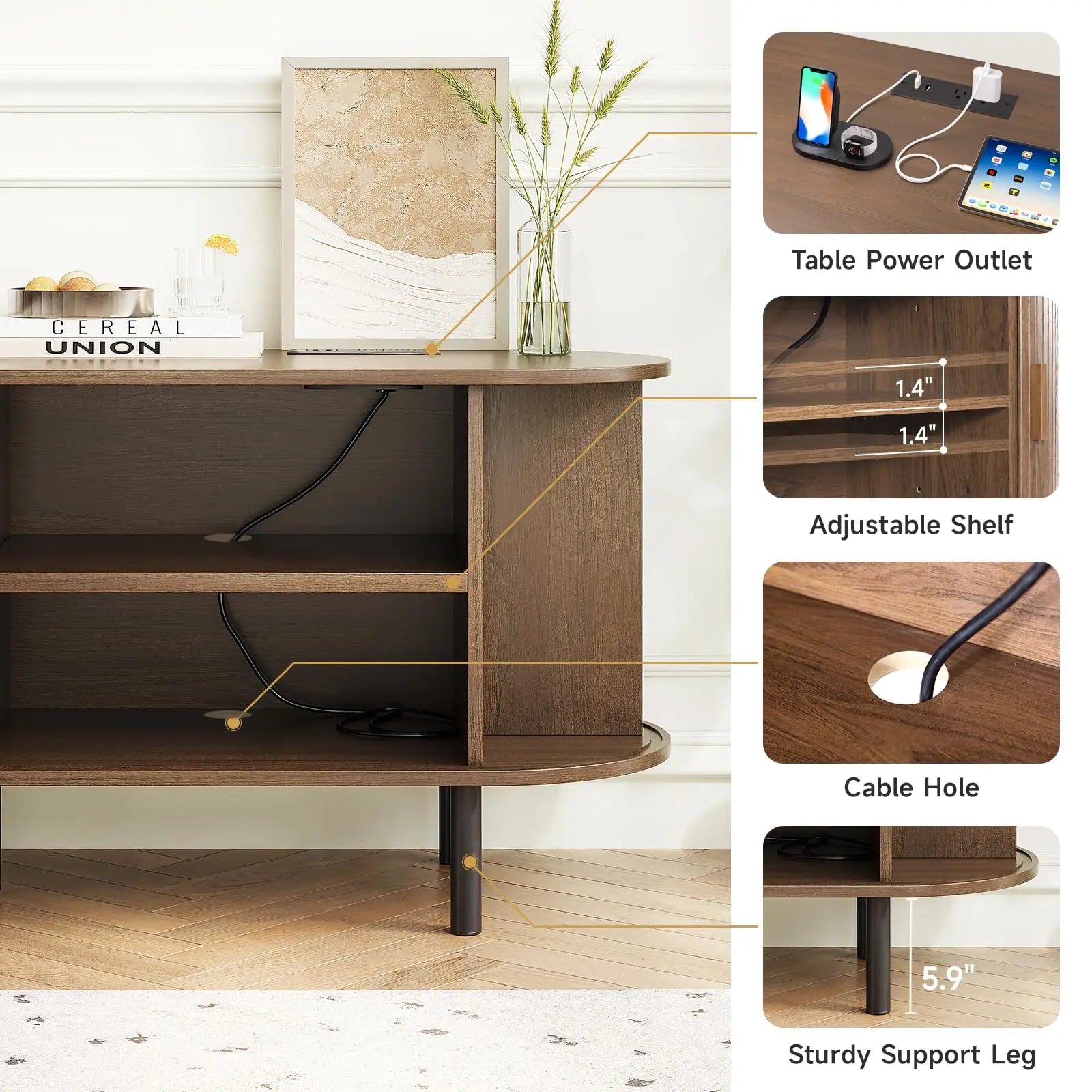 TV Stand with Power Outlet & Sliding Doors