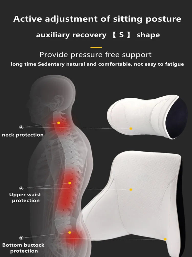 Nappa Leather Memory Cotton Headrest Car Seat Lumbar Bolster Tender Neck Pillow For Tesla Model 3 / Y / X S Interior Accessories