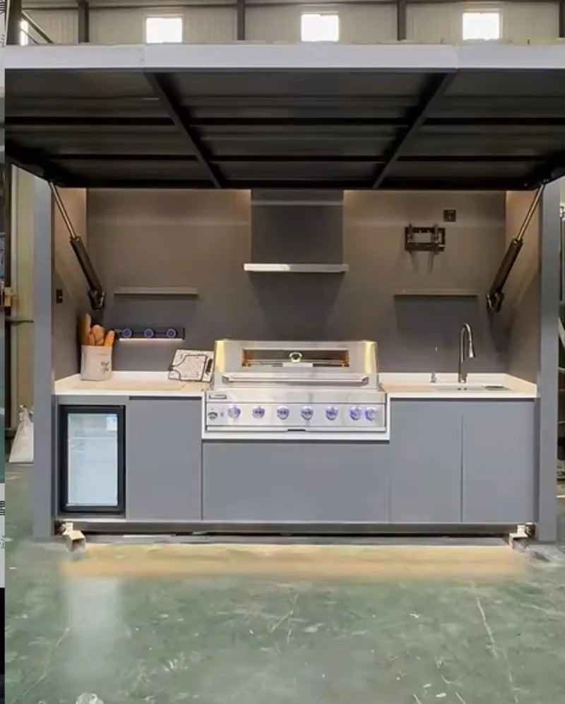Customizable Durable Outdoor Kitchen Cabinet with BBQ Grill & Fridge for Camping & Backyard Daily Use