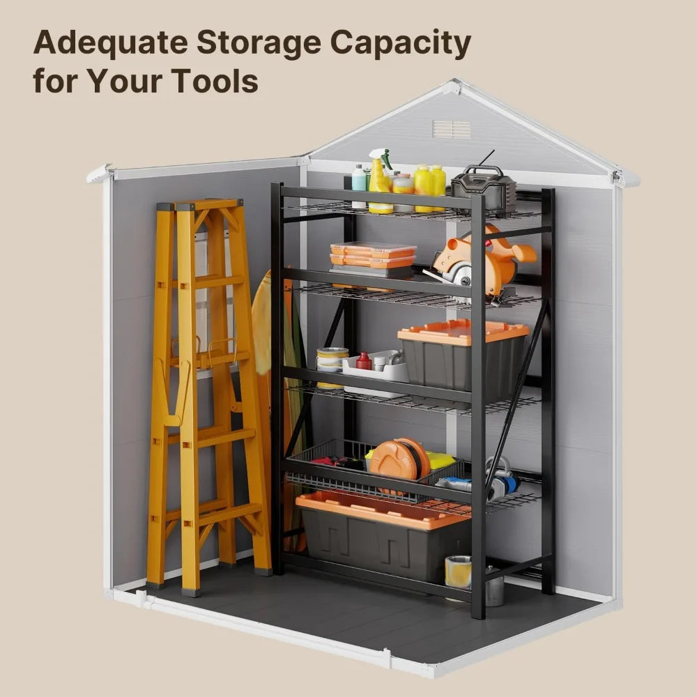 6x4.4 FT Outdoor Storage Shed, Resin Shed with Floor for Patio Furniture, Gardening Tools, Pool Equipment, Outside Sheds Plastic