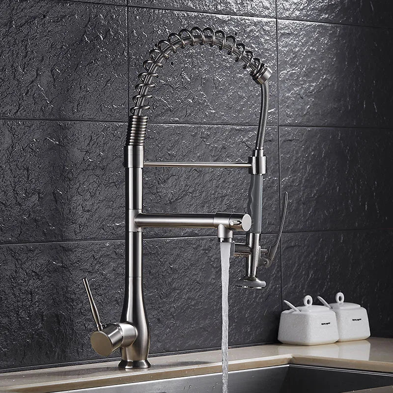 Kitchen Faucet Brushed Nickel Pull-Out  Faucet Swivel Dual Purpose Basin Sink Hot & Cold Water Faucet HMS9069