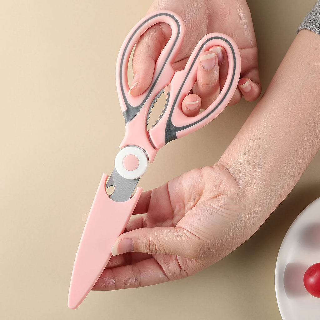 Kitchen Food Scissors Stainless Steel With Lid Chicken Fish Cut Vegetables Roast Broiler Bone Can Be Opened To Clip Walnuts Tool