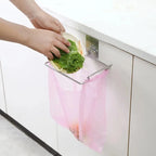 Stainless Steel Kitchen Trash Bag Holder Cabinet Door Mount Organizer Closet Storage Waste Bin Rack Garbage Can Tool