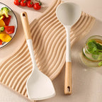 New Silicone Kitchen Cooking Utensils Set Durable Hardwood Handle Heat Resistant Tool Non-stick Turner Slotted Spoon Spatula Kit