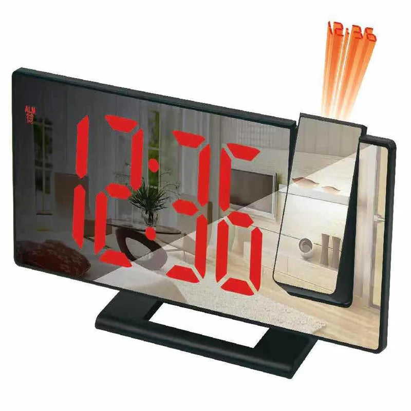 LED Digital Alarm Clock Specular Surface Electronic Desk Clock With Projection Time Temperature Clock Bedroom Bedside Decoration