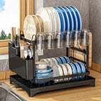 Multifunctional Kitchen Countertop Dish Drying Rack with Chopsticks Knife & Fork Storage Bowl Dish Drainage Organizer Shelf