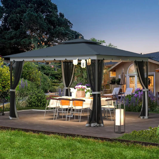 Heavy Duty Outdoor Patio Gazebo with Mosquito Netting | Dual Air Roof