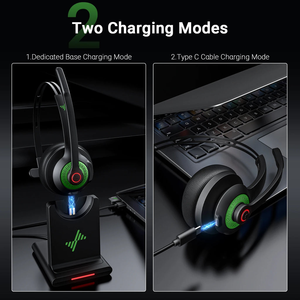 JIAMQISHI EH06 Bluetooth Wireless Headset with Mic for Work Call Center Headphones with USB Dongle Mute for PC/Computer/Laptop