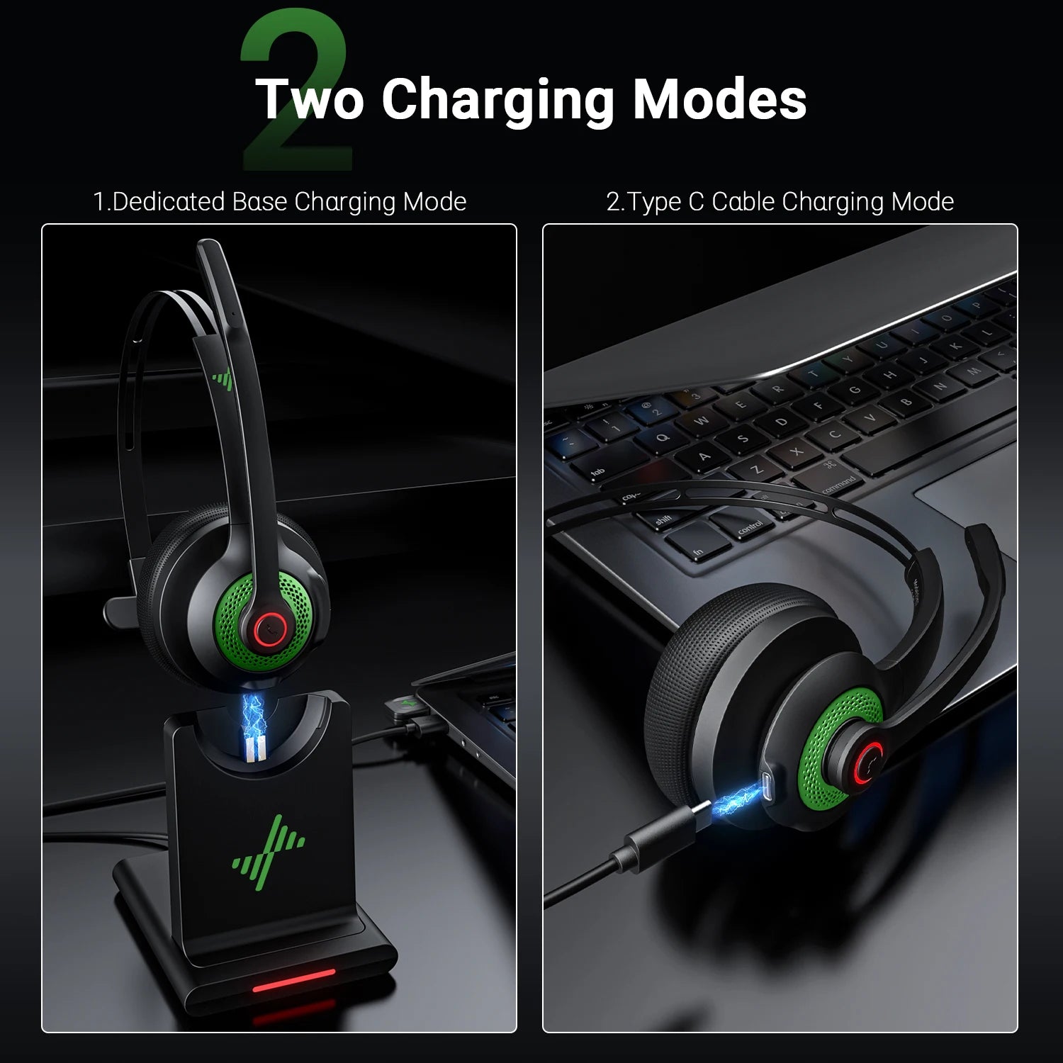 JIAMQISHI EH06 Bluetooth Wireless Headset with Mic for Work Call Center Headphones with USB Dongle Mute for PC/Computer/Laptop