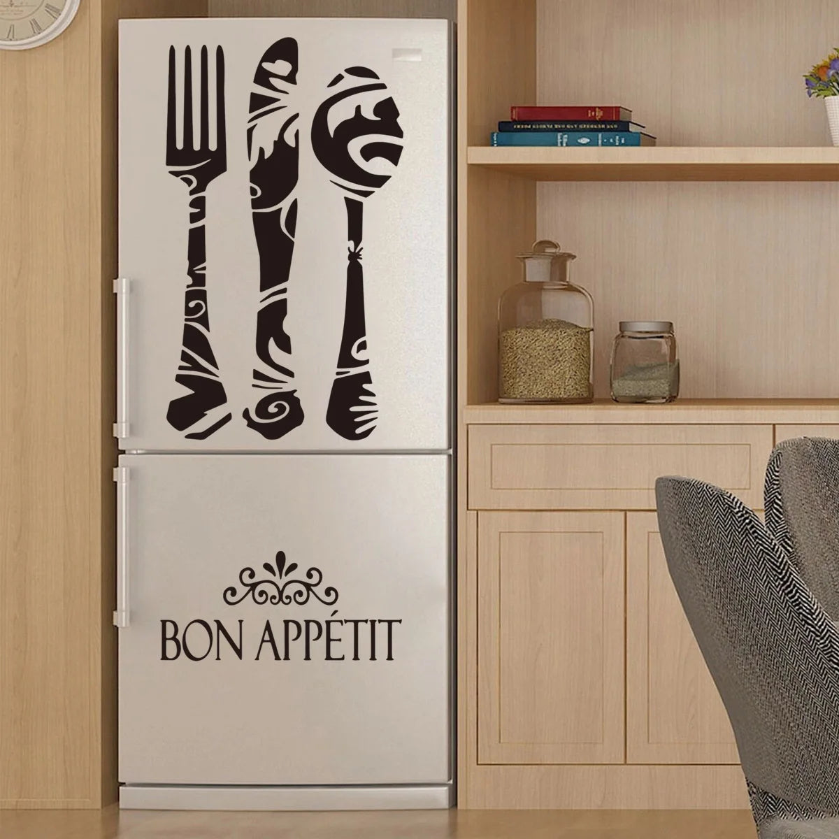 [1pc Creative Kitchen Sticker] 1pc New Knife And Fork English Refrigerator Sticker, Decorative Wall Sticker, Restaurant Kitchen