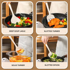 New Silicone Kitchen Cooking Utensils Set Durable Hardwood Handle Heat Resistant Tool Non-stick Turner Slotted Spoon Spatula Kit