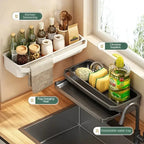 Kitchen Faucet Drain Storage Basket, Sponge Dishcloth Soap Holder, Self-draining Sink Organizer Rack Kitchen Accessories