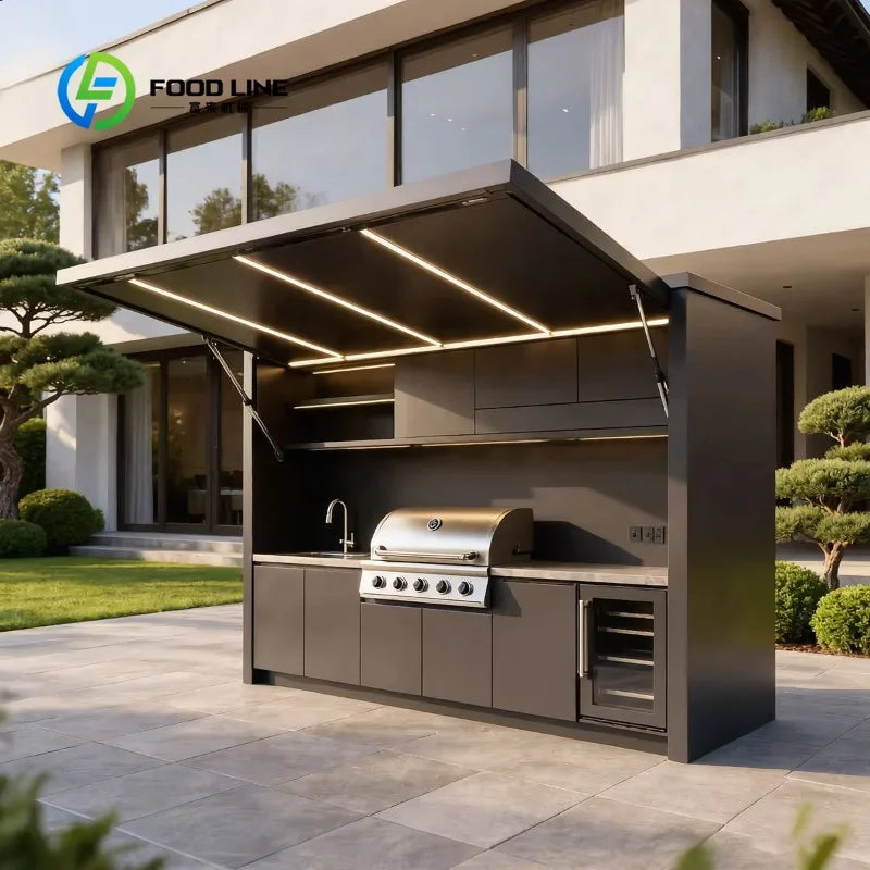 Customized 304 Stainless Steel Modular BBQ Kitchen Island Integral Cabinet With Sink Faucet For Patio Outdoor Barbecue Cooking