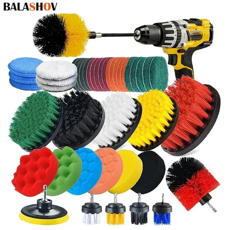 Electric Drill-Brush Head Kit  Attachment Power Scrubber Brush For Carpet Bathroom Kitchen Bathroom Car Cleaning Tool Wash Set