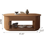47-Inch Lift Top Wood Coffee Table with Hidden Storage Compartment and Open Shelf for Living Room, Fluted Oval Center Tea Table