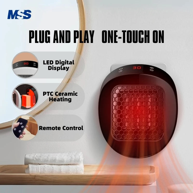 MSS 600W Plug In Heater Wall Mounted Heater Intelligent Air Heater Home Heating Warmer Fan for Home Bathroom Bedroom PTC Ceramic