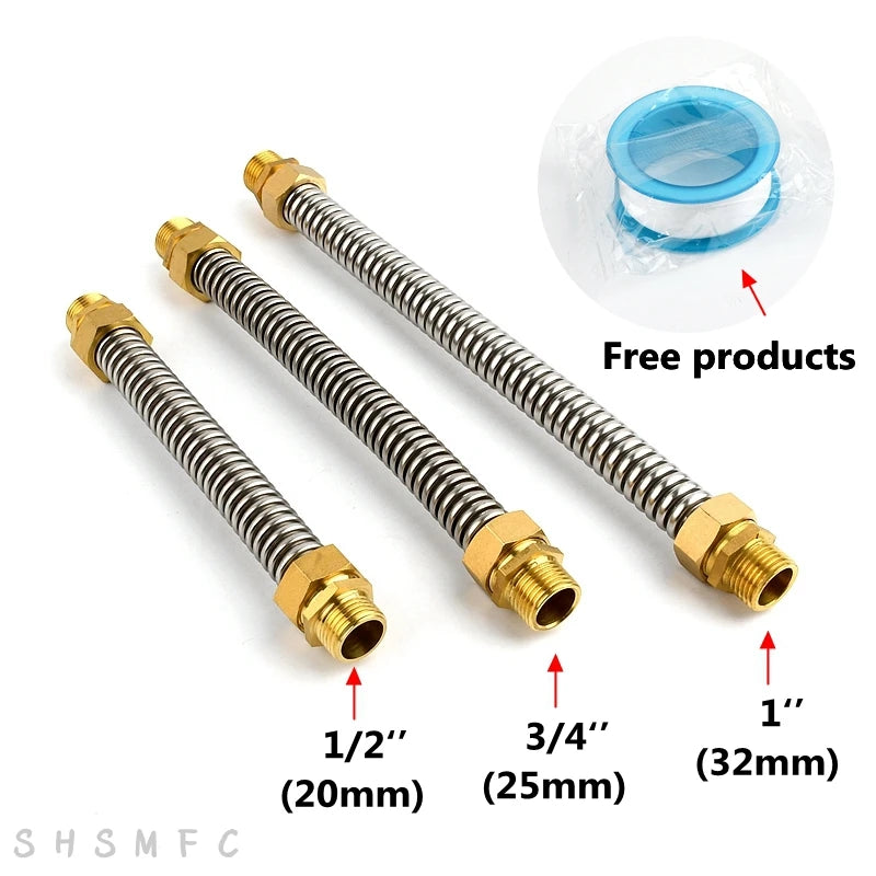 1~5 PCS 1/2" 3/4" 1" Copper Male Thread 304 Stainless Steel Bellows Hot Cold Water Pipe Joint Metal Hose Fittings High Pressure