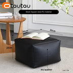 OTAUTAU Faux Leather Square Plaid Pouf Ottoman Stool Door Side Footrest Footstool Floor Seat Beanbag Futon with Filler JD012