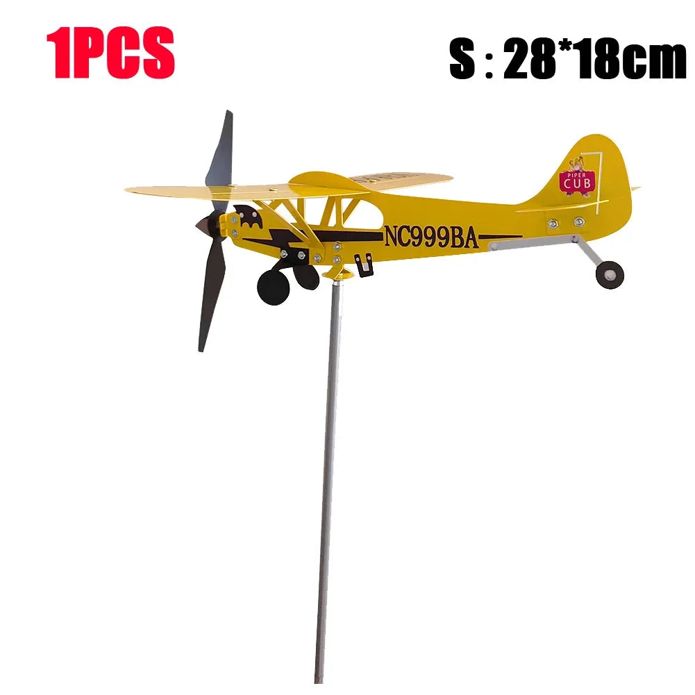 Airplane Weather Vane Piper J3 Cub Wind Spinner For Garden Durable Metal Windmill Aircraft Weather Vane Outdoor Garden Decor