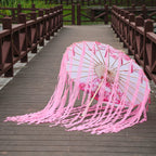 82cm Pink Flowers Silk Decorative Umbrella Han Cos Props Tassel Umbrella Ancient Chinese Classic Oil Paper Parasol