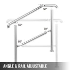 VEVOR 3-5 Step Railing Stainless Steel Transitional Handrail Fit For Level Surface Adjustable Stair Railing Safely Up/Downstairs