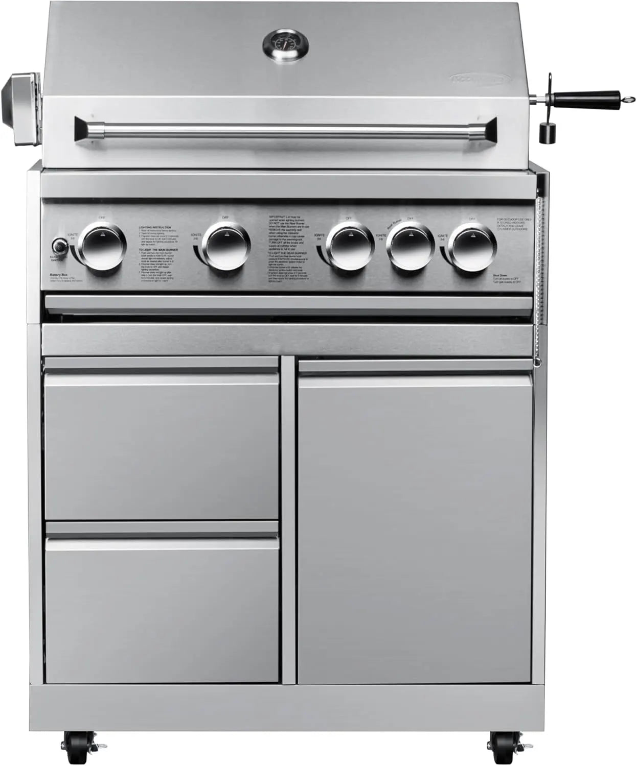 New Outdoor Kitchen Cabinet Stainless Steel Single Door Double Drawer Storage Cabinet with Wheels Camping Garden Party