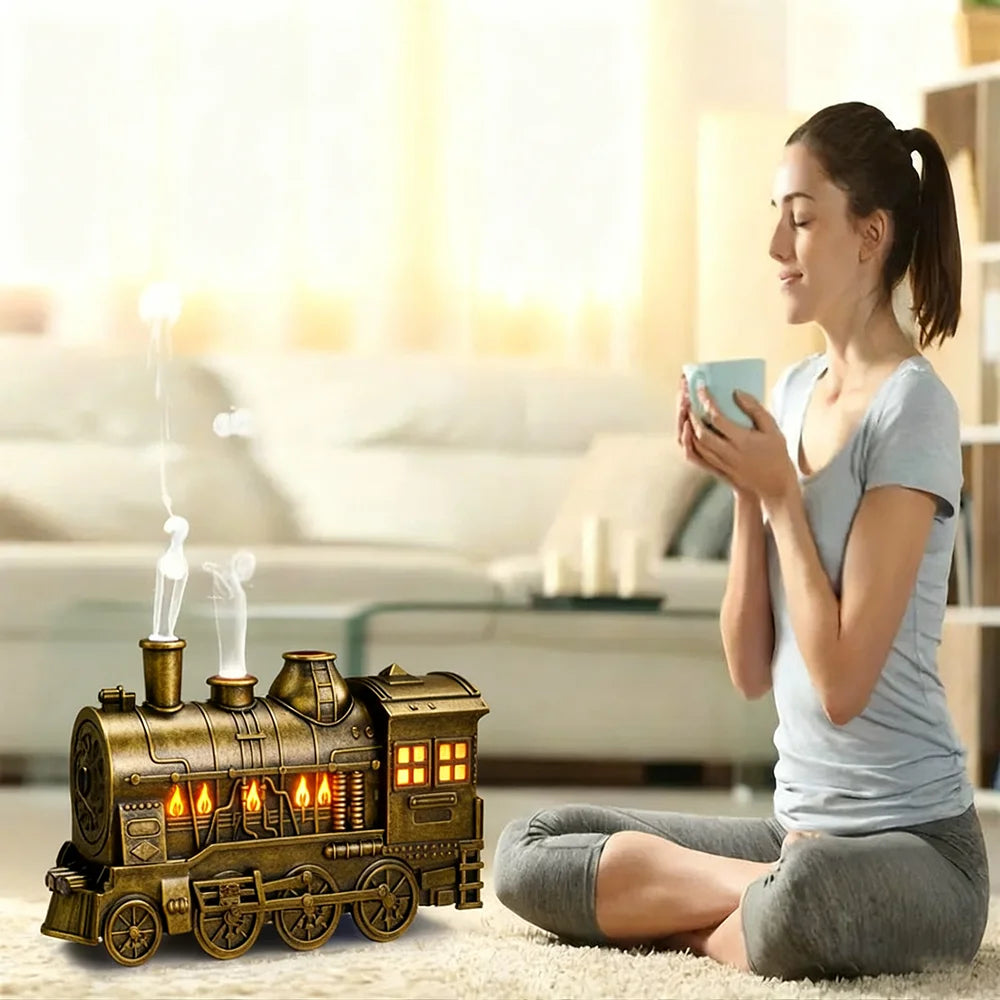 1PC USB Powered Small Train styling Aroma Diffuser also Mini Air Humidifier with Ambient Lights and 2-level Timing for Home