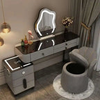 Luxury Glass Dressing Table with Smart Wireless Charging Bedroom Vanity Nightstand Makeup Table Drawers with Led Mirror Dresser