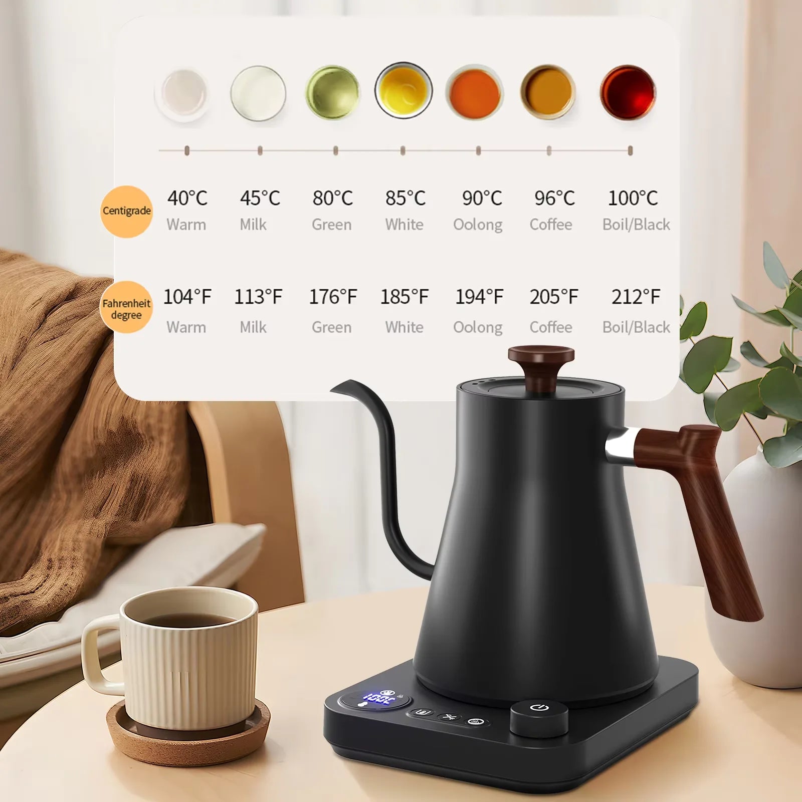 0.9L Electric Drip Coffee Kettle Stainless Steel Teapot Precise flow control Hand Drip Gooseneck Kettle Hand-brewed coffee Maker