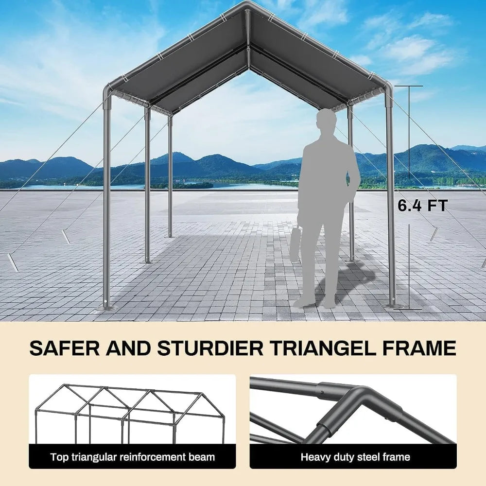 10x20 Heavy Duty, Metal Carport Waterproof Carports Garage Tent with 6 Steel Stakes Outdoor for Car Tuck Boat SUV Party
