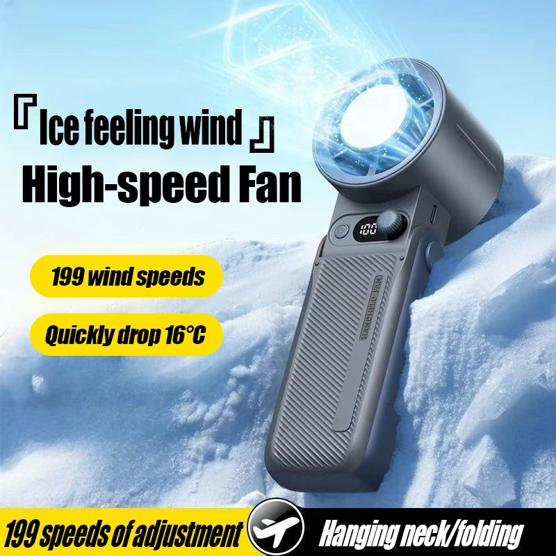 NEW Portable Handheld Turbo Fan Strong Wind 199 Gear Wind Speed LED Di