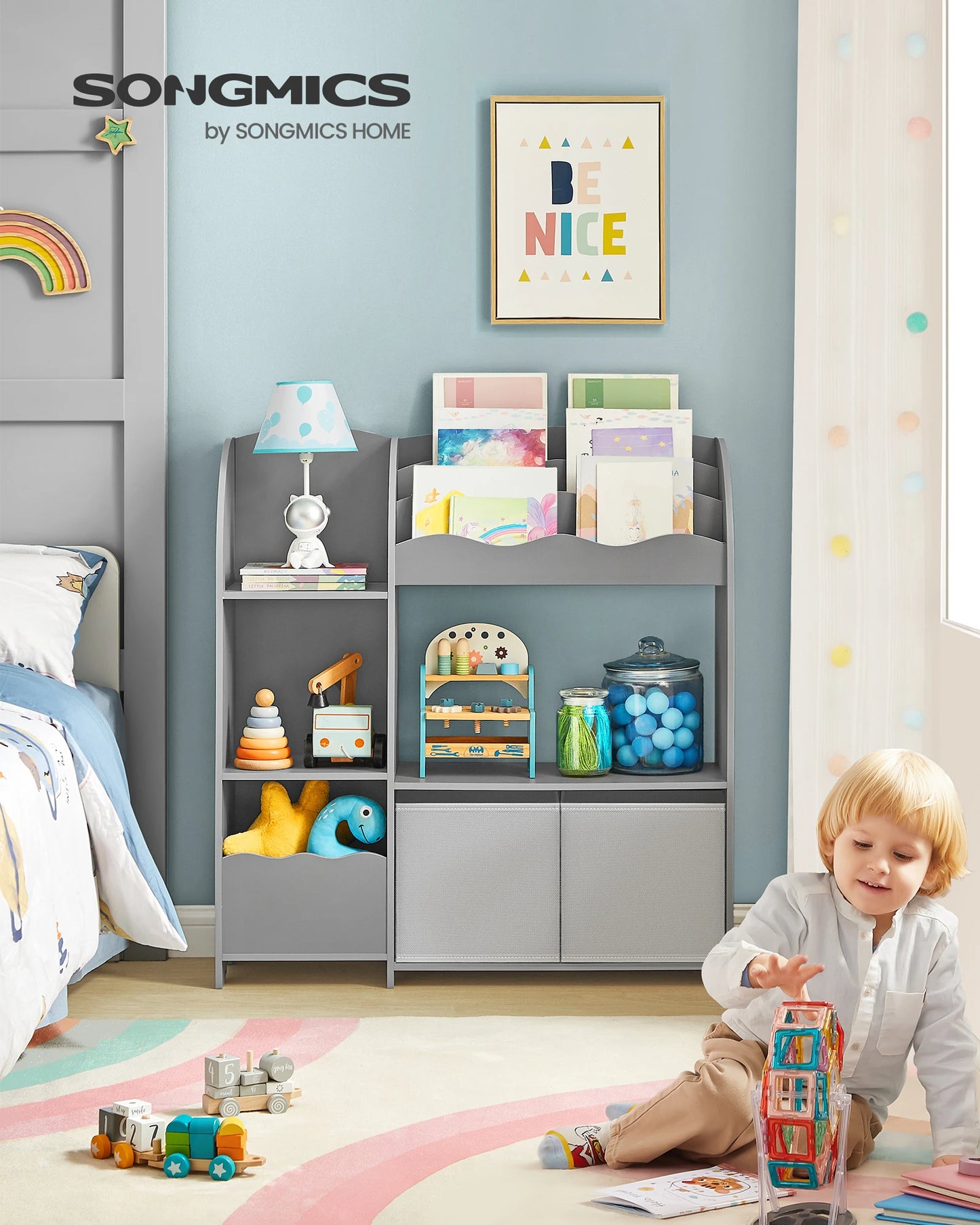 SONGMICS Children's Bookcase, Children's Shelf for Toys and Books, Storage with 2 Boxes, for Playroom, Children's Room