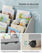 SONGMICS Kids Bookshelf and Toy Organiser, Toy Storage Chest and Bookcase with 3 Shelves, Storage Box with Wheels, Multipurpose