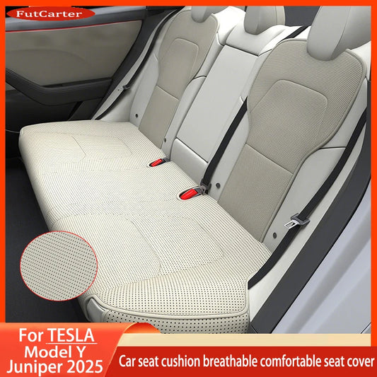 For Tesla ModelY Juniper 2025 PU Seat Cushion Ventilation Comfortable, Four Seasons Universal Split Single Sitting Back row Set